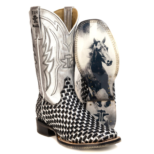 Women's Tin Haul Metallic Checkmate Boots With Crystal Gallop Sole Handmade Multi