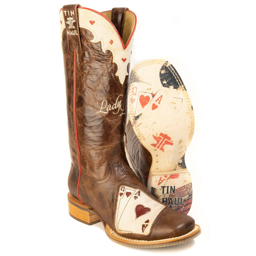 Women's Tin Haul Heartbreakers Boots With Black Jack Sole Handmade Tan