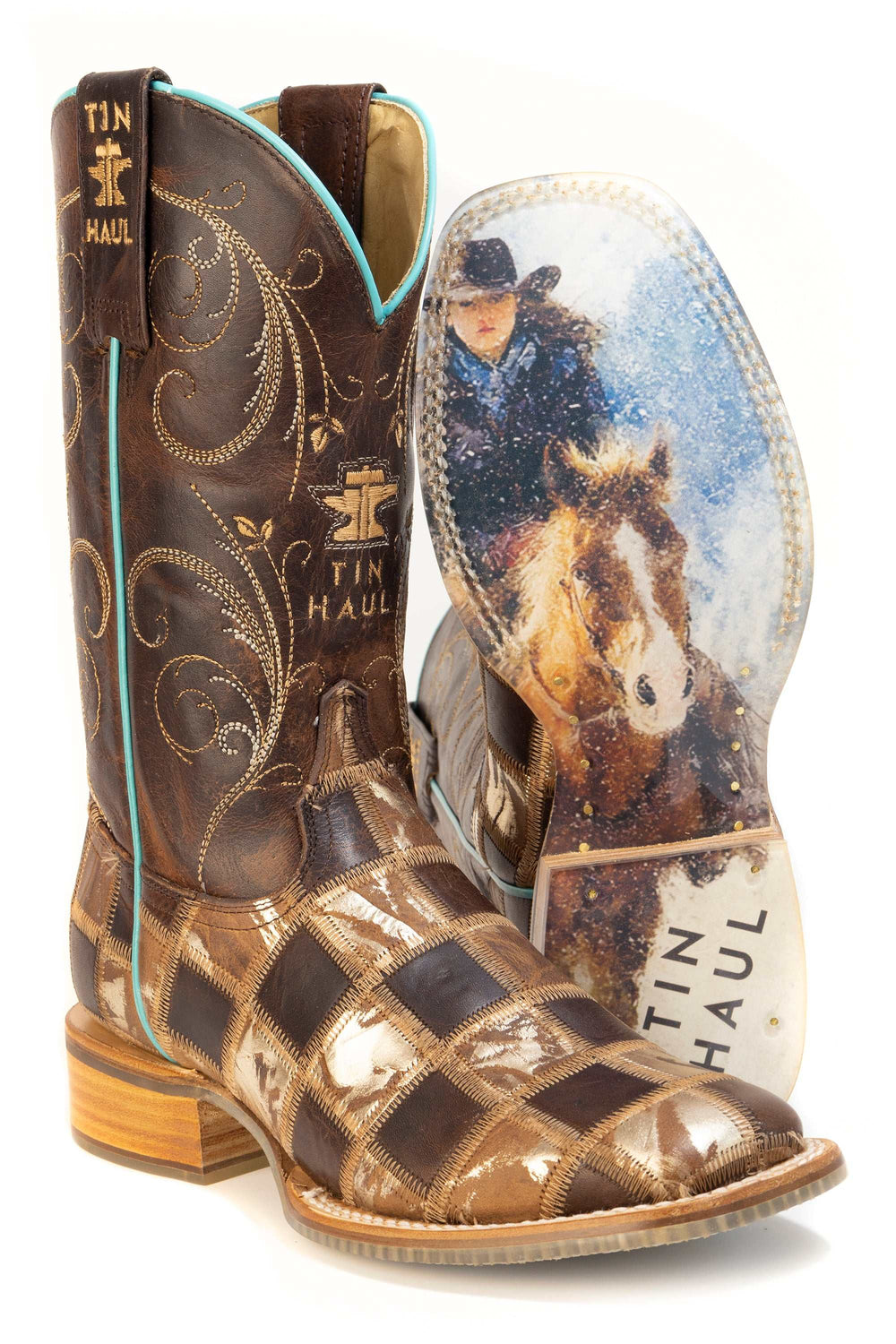 Women’s Tin Haul Giddyup Glam Boots With Ready For The Ride Boots Handmade Brown