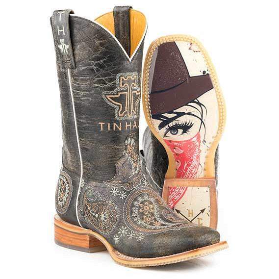 Women's Tin Haul Bandana Bandit Boots With Wild Rag Sole Handcrafted Black