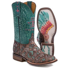 Women's Tin Haul Printed Warrior Boots with Headdress Sole Handcrafted Brown
