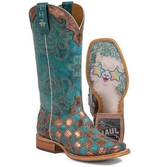 Women's Tin Haul No Probl- Lama with LLama Sole Boots Handcrafted Turquoise