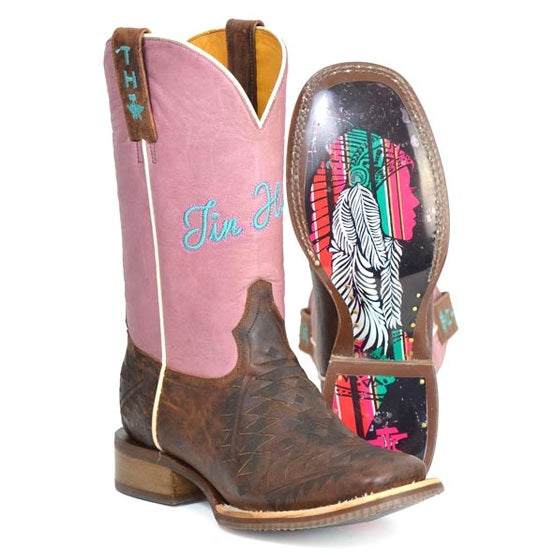 Damen Tin Haul Azteca Stiefel mit Headress Sohle Handgefertigt Braun