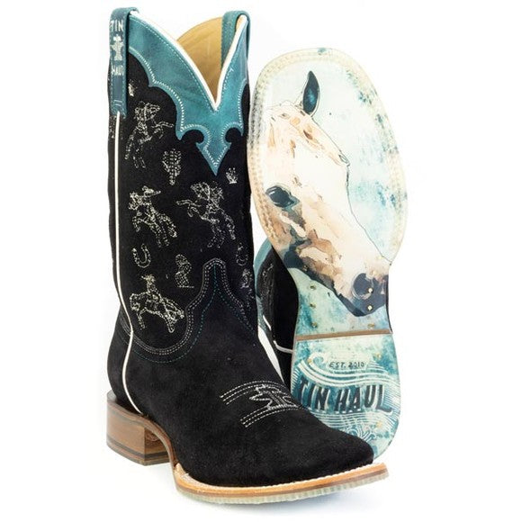 Women's Tin Haul Cowgirls Boots with Born To Be Free Sole Handmade Black