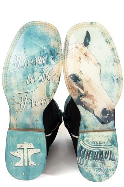 Women's Tin Haul Cowgirls Boots with Born To Be Free Sole Handmade Black