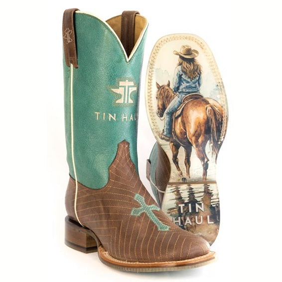 Women's Tin Haul Riding With God Boots with God Is With Me Sole Handmade Brown