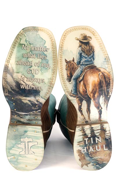 Women's Tin Haul Riding With God Boots with God Is With Me Sole Handmade Brown