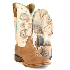 Women's Tin Haul Paisley Princess Boots with Paisley Swirl Sole Handmade Tan