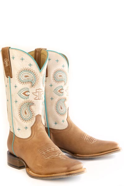 Women's Tin Haul Paisley Princess Boots with Paisley Swirl Sole Handmade Tan