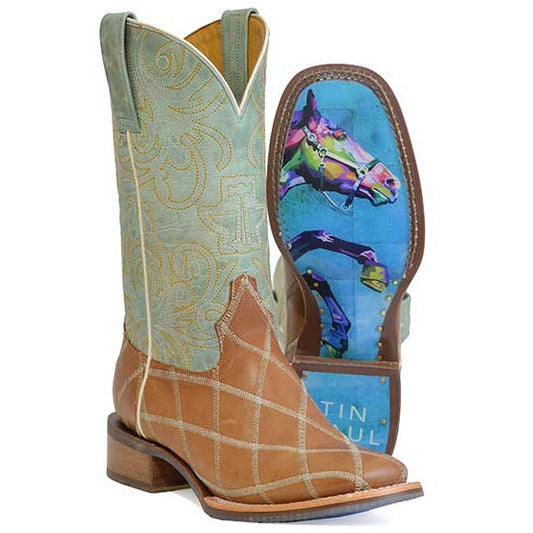 Women's Tin Haul Rhapsody Boots with Leaping Horse Sole Handcrafted Brown - yeehawcowboy