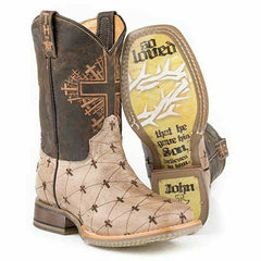 Kid's Tin Haul Lil Gospel Boots John 3:16 Sole Handcrafted Tan
