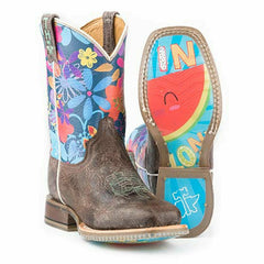 Kid's Tin Haul Bloomin Flowers Boots One In A Melon Sole Handcrafted Tan
