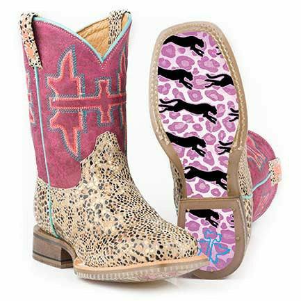 Kid's Tin Haul Shiny Cat Boots Cheetah Sole Handcrafted Tan