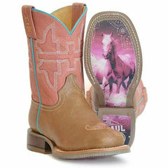 Kid's Tin Haul Split Horse Boots with Horses Sole Handcrafted Brown