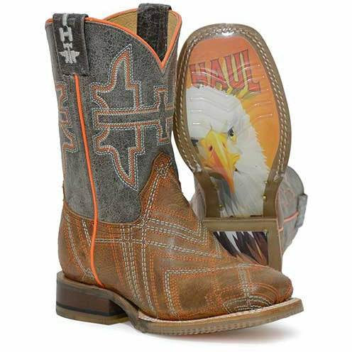 Kid's Tin Haul Keep Me In Stitches Boots Mini Patriot Sole Handcrafted Tan