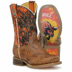 Kid's Tin Haul Mini Brands Boots Raging Bull Sole Handcrafted Tan