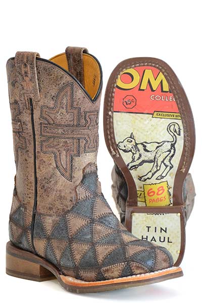 Botas triangulares Tin Haul para niños con suela retro, hechas a mano, color marrón y negro