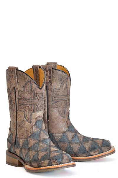 Botas triangulares Tin Haul para niños con suela retro, hechas a mano, color marrón y negro
