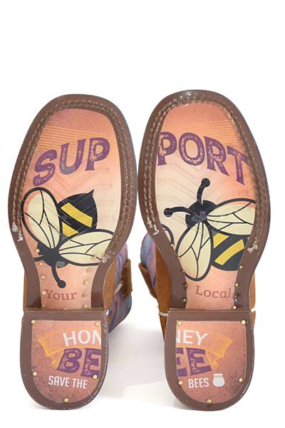 Botas Tin Haul Flowerlicious para niños con suela de abeja de miel hechas a mano en marrón
