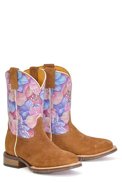 Botas Tin Haul Flowerlicious para niños con suela de abeja de miel hechas a mano en marrón