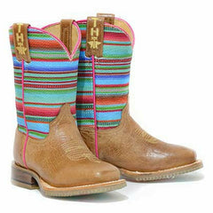 Kid's Tin Haul Serape Boots Llama Queen Sole Handcrafted Brown