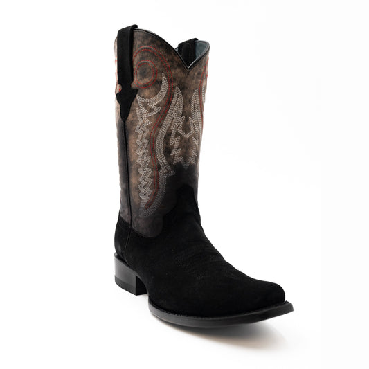 Men's Ferrini Roughrider Leather Boots Handcrafted Square Toe Black