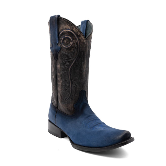 Botas de cuero Ferrini Roughrider para hombre, hechas a mano, con punta cuadrada, color azul eléctrico