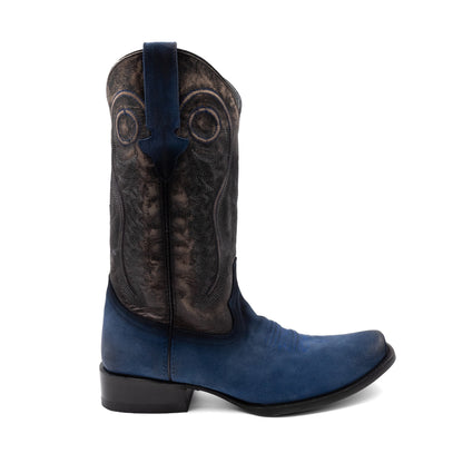 Botas de cuero Ferrini Roughrider para hombre, hechas a mano, con punta cuadrada, color azul eléctrico