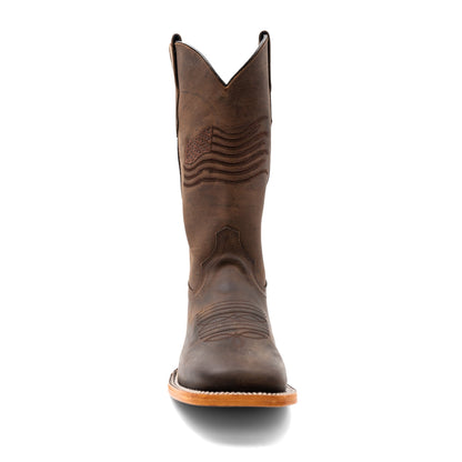 Men's Ferrini Patriot Leather Boots Handcrafted Square Toe Chocolate