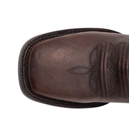 Men's Ferrini Chase Leather Boots Handcrafted Square Toe Chocolate