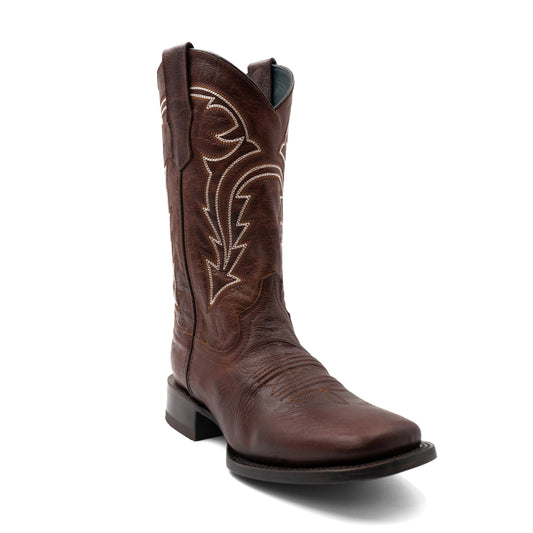 Botas de cuero Ferrini Dylan para hombre, hechas a mano, con punta cuadrada, color brandy