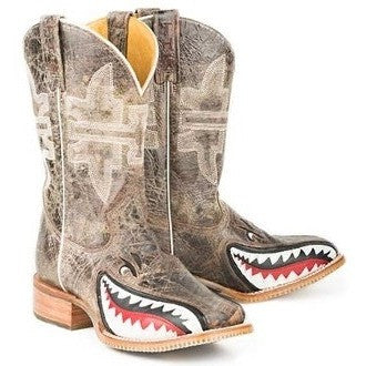 Men's Tin Haul Toastin A Gnarly Shark Boots With Beer Girl Sole Handmade Brown - yeehawcowboy