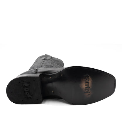 Botas de cuero Ferrini Wyatt para hombre, hechas a mano, con punta cuadrada, color negro