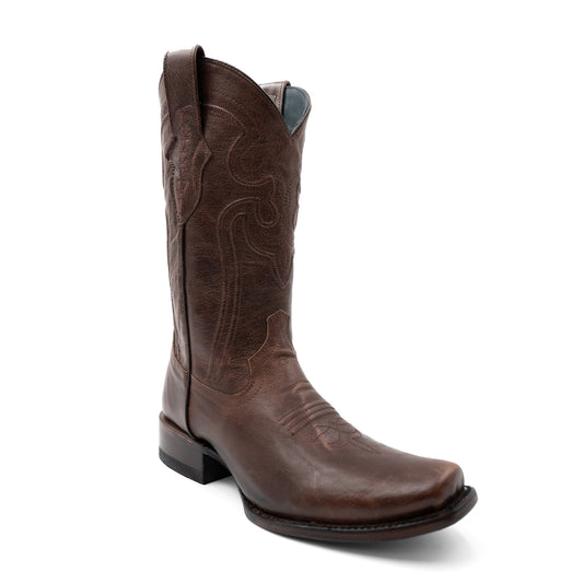 Botas de cuero Ferrini Wyatt para hombre, hechas a mano, con punta cuadrada, color chocolate