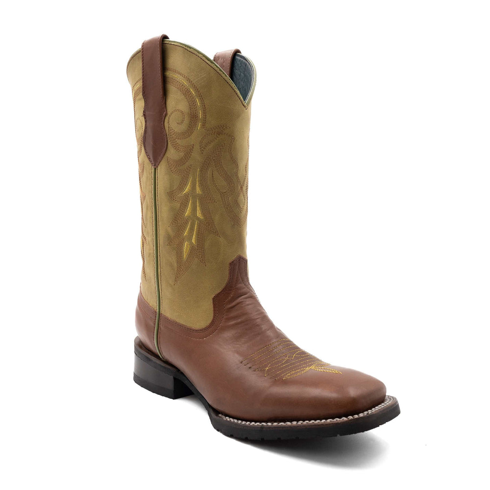 Botas Ferrini Maverick de piel para hombre, hechas a mano, con punta cuadrada, color almendra