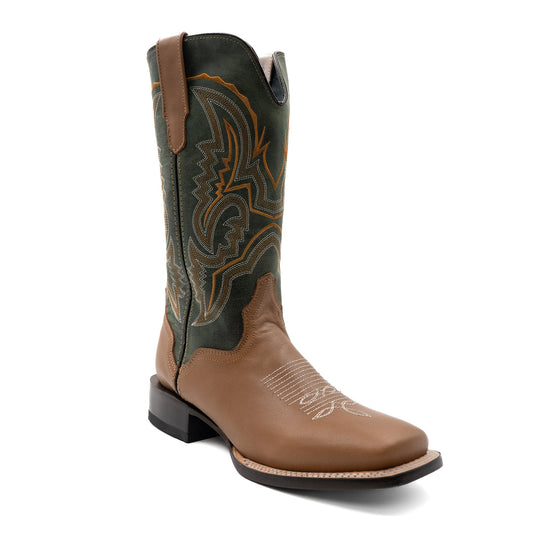 Men's Ferrini Clint Leather Boots Handcrafted Square Toe Honey