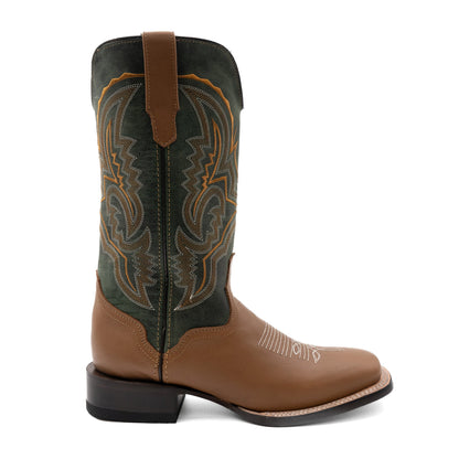 Men's Ferrini Clint Leather Boots Handcrafted Square Toe Honey