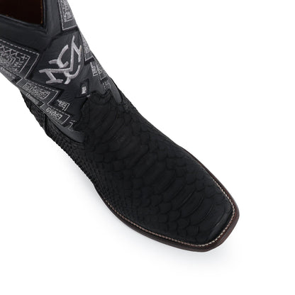 Men's El Malcreado Black Suede Python Exotic Boots Handmade