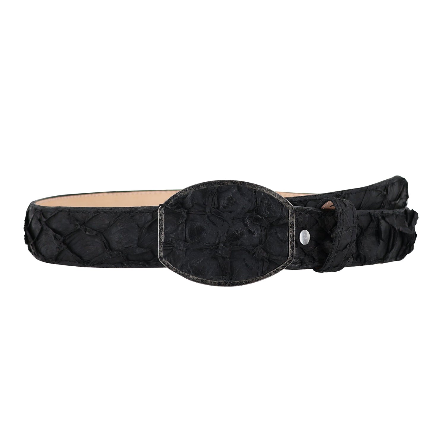 El Malcreado Black Genuine Suede Pirarucu Fish Belt 1.5" Handmade