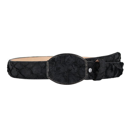 El Malcreado Black Genuine Suede Pirarucu Fish Belt 1.5" Handmade