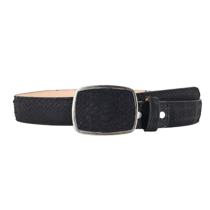 El Malcreado Black Genuine Suede Python Belt 1.5" Handmade
