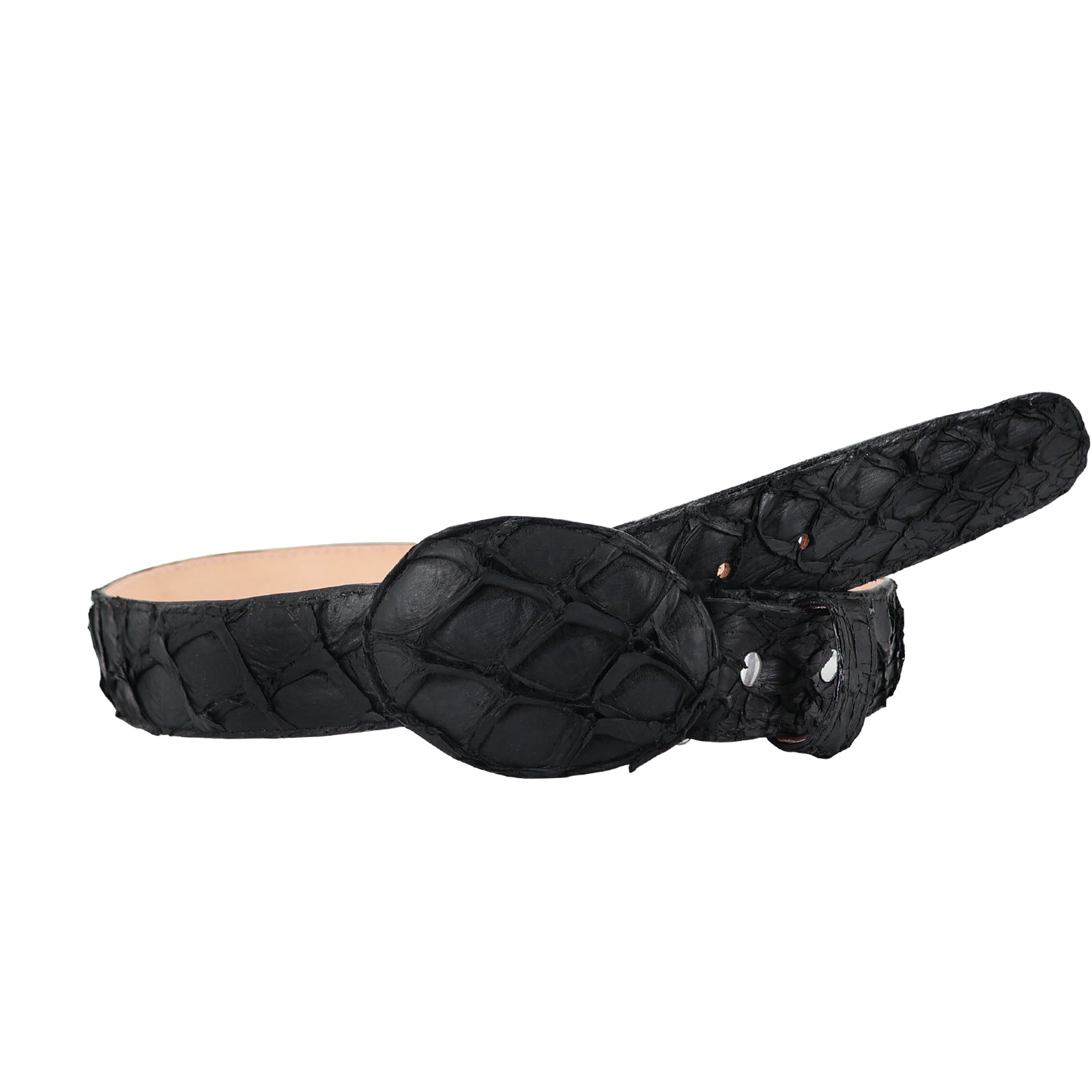 El Malcreado Black Genuine Suede Pirarucu Fish Belt 1.5" Handmade