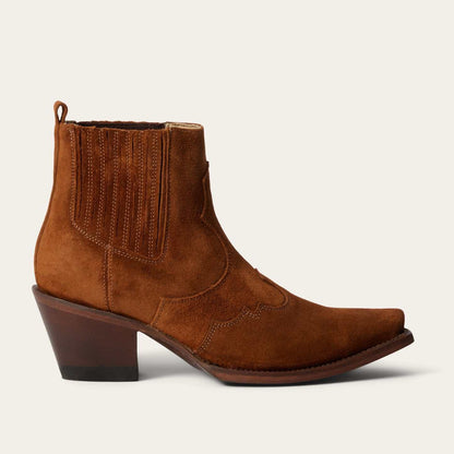 Women's Stetson June Leather Boots brown handcrafted wingtip design with stacked heel and leather sole