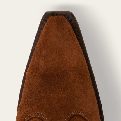 Women's Stetson June Leather Boots handcrafted brown suede with wing tip and stacked heel