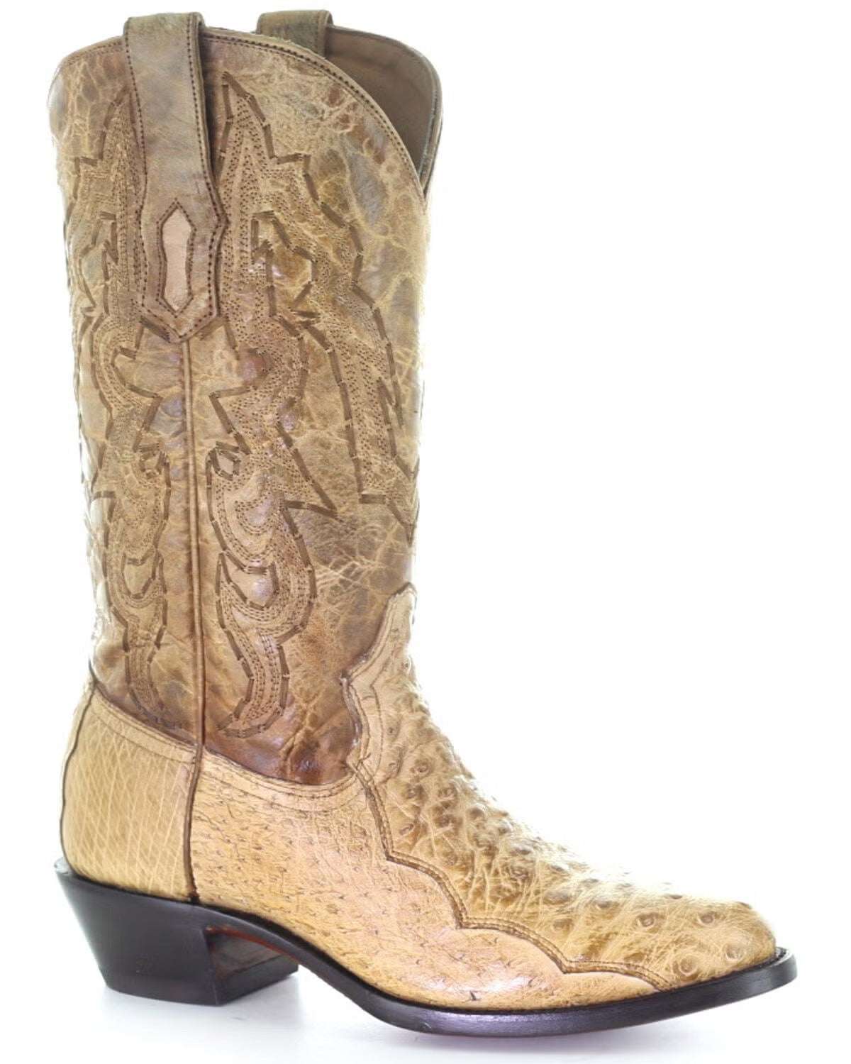 Men's Corral Ivory Genuine Ostrich Boots with Embroidery