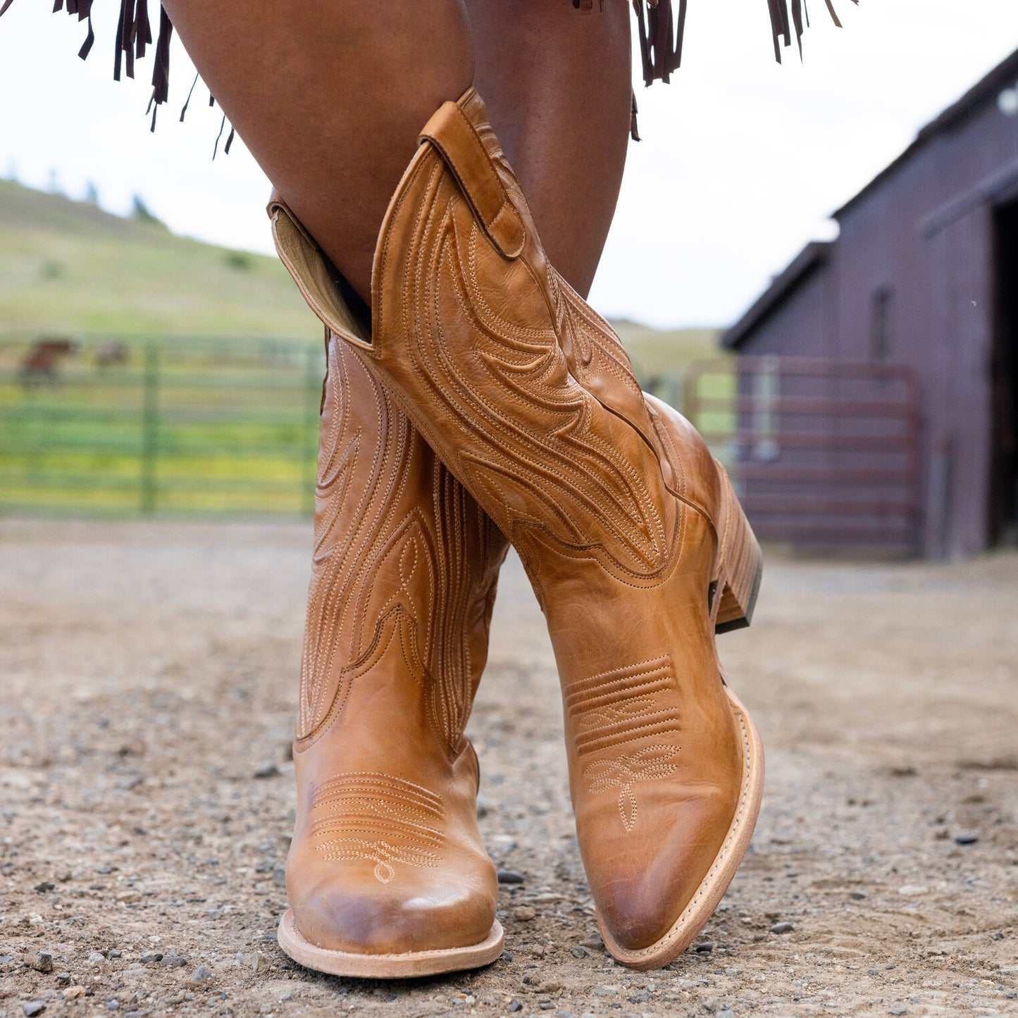 Women's Stetson Nora Boots handcrafted gold leather cowboy boots with unique corded shaft design