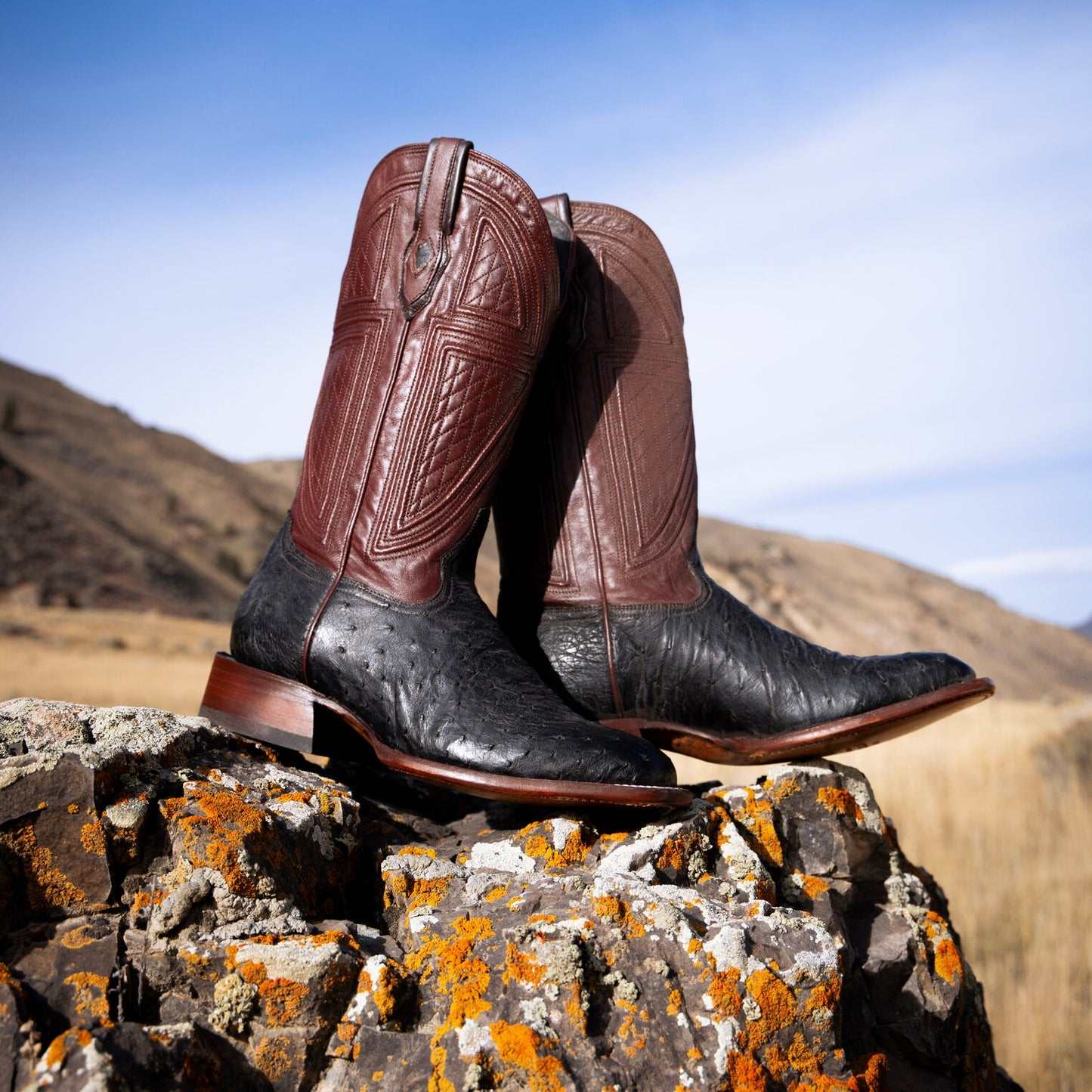 Men's Stetson Dillon Ostrich Boots black handcrafted square toe JBS collection