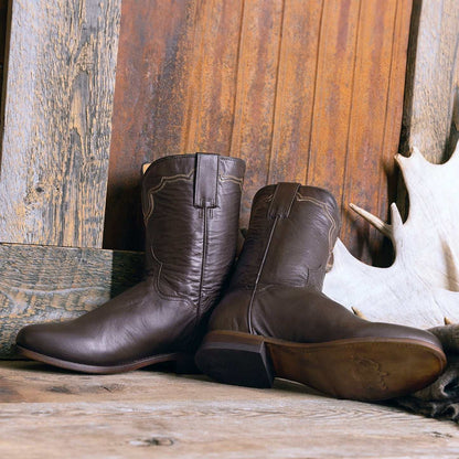 Men's Stetson Puncher Goat Leather Boots handcrafted brown with 9-inch shaft and round toe