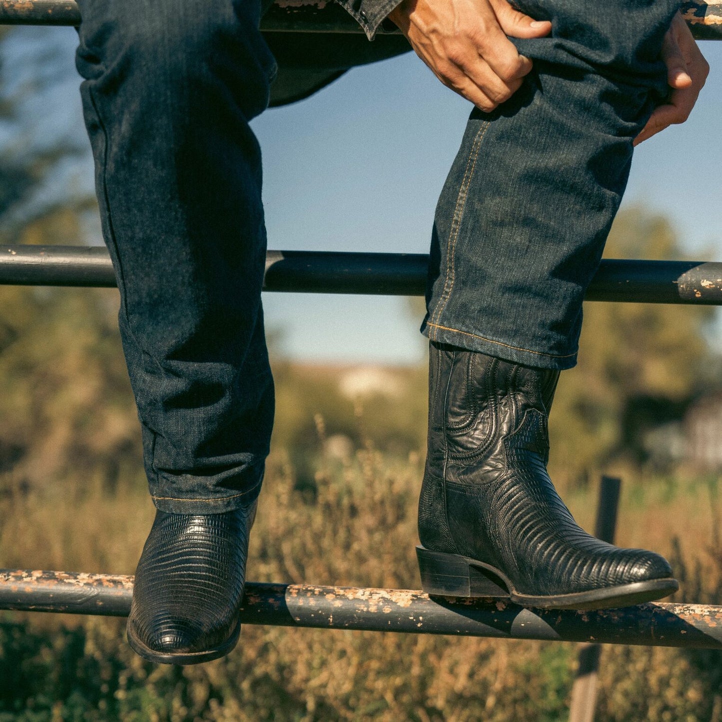 Stetson Wayne Teju Boots für Herren, runde Zehenpartie, handgefertigt, Schwarz