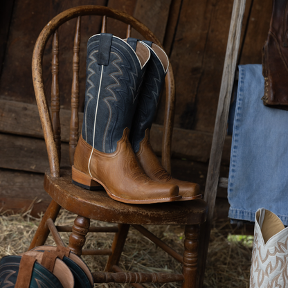 Men's Stetson Knox Leather Boots Square Toe Handcrafted Brown